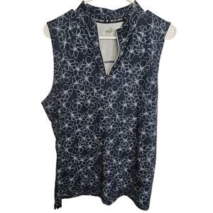 Puma Polo Shirt Women L Cloudspun Island Flower Sleeveless Golf Polo 1/4 Zip